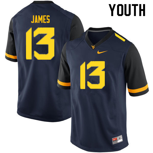 Youth #13 Sam James West Virginia Mountaineers College Football Jerseys Sale-Navy - Click Image to Close